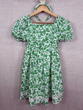 Joie Green Floral Puff Sleeve Dress with Matching Headband Girls Size 10 NWT